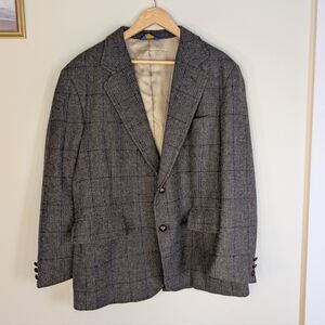 VTG Pendleton Wool Blazer Mens 44 Grey Plaid Windowpane Sport Coat